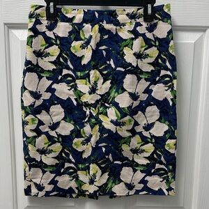 J. Crew Blue and Green Floral Pencil Skirt